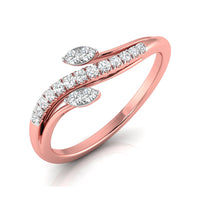A rose gold ring featuring two marquise-cut diamond settings and a row of round diamonds along a curved band, shown on a clean white background.