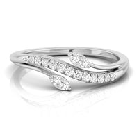 A silver wrap-style ring featuring marquise-cut and round-cut clear gemstones, displayed on a clean white background with a soft reflection. white gold