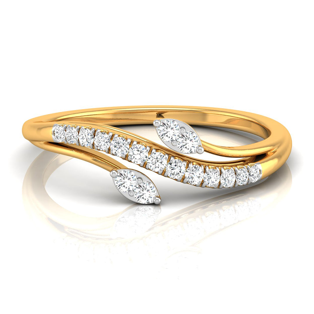 yellow Gold ring with diamond accents on a white background