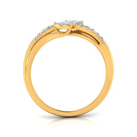 yellow Gold ring with small diamonds on a white background