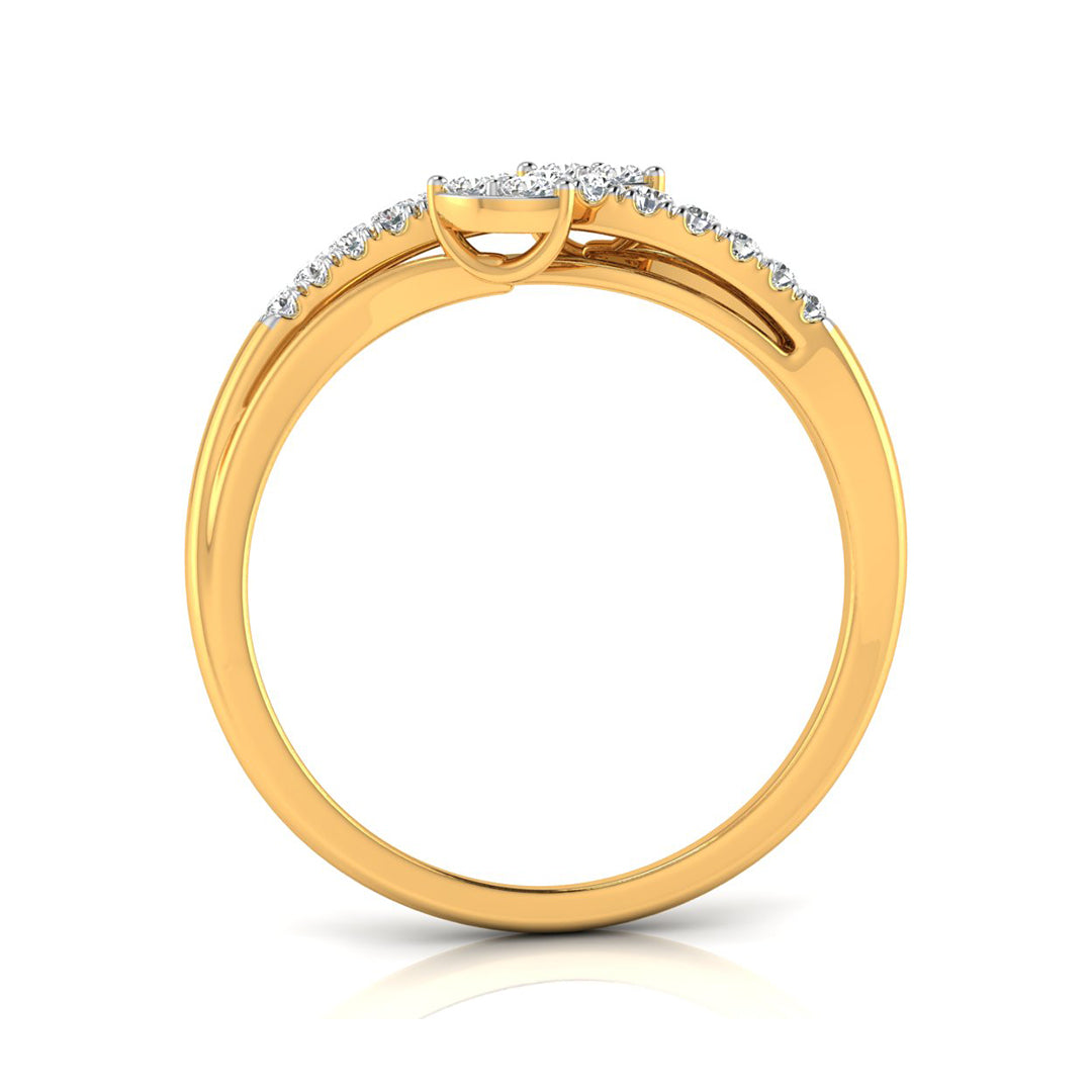 yellow Gold ring with small diamonds on a white background