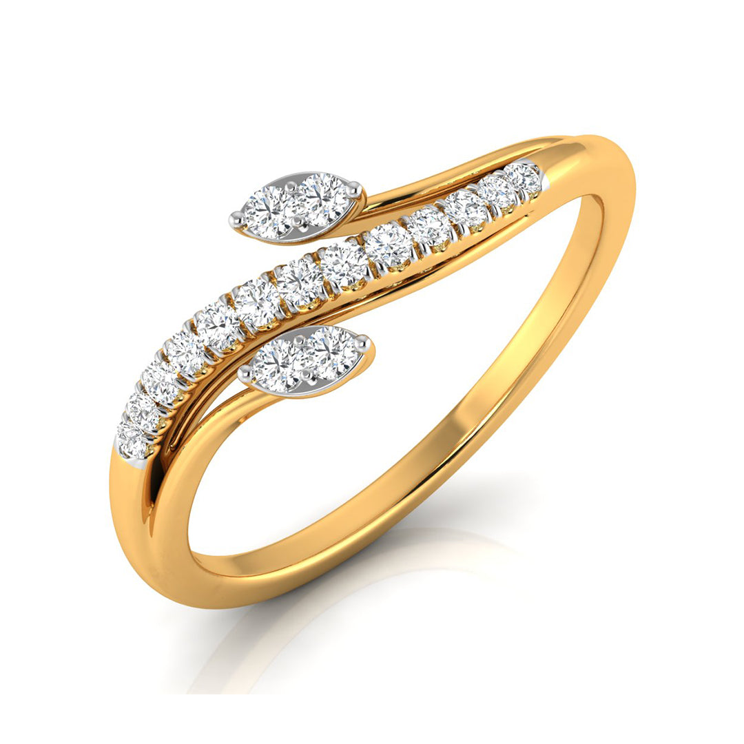 yellow Gold ring with diamonds on a white background