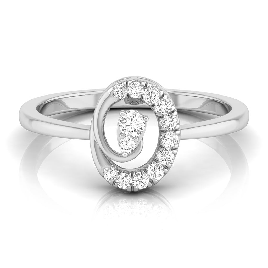 A silver-toned ring featuring a double oval design with a halo of small round stones around the outer oval and a pear-cut center stone, shown on a clean white background with a soft reflection. white gold