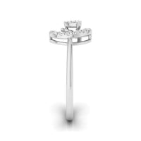 A silver-tone diamond halo ring shown from the back, featuring a round center stone and a curved row of small diamonds along the top, set against a plain white background.