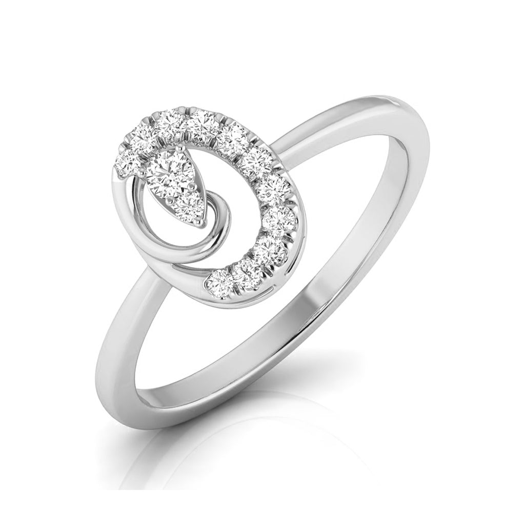 A silver ring featuring a double crescent design paved with clear round stones, with a pear-cut stone at the center, shown on a white background.