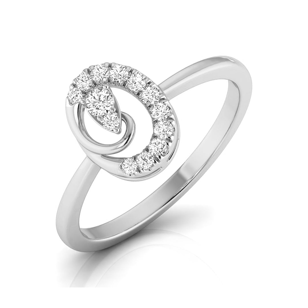 A silver ring featuring a double crescent design paved with clear round stones, with a pear-cut stone at the center, shown on a white background.
