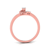 A rose gold ring with a bow-like top setting featuring a central round gemstone and small side stones, shown on a clean white background.
