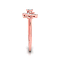 Rose gold diamond ring with a square-cut center stone and small round diamonds along the shoulders, shown in a side profile view on a white background.