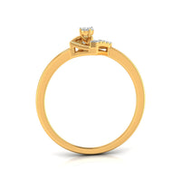 A yellow gold ring with a diamond solitaire setting and a small diamond accent on the band, shown from a side profile view on a white background.