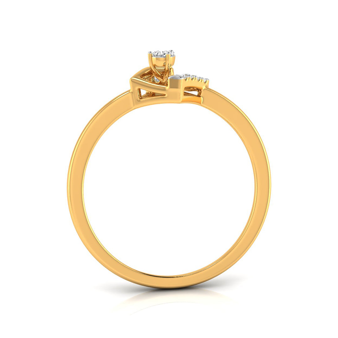 A yellow gold ring with a diamond solitaire setting and a small diamond accent on the band, shown from a side profile view on a white background.