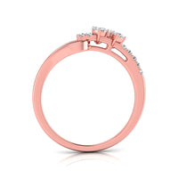 Rose gold diamond ring with a three-stone center and a pavé band, shown from a side angle on a white background.
