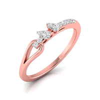 A rose gold ring featuring three marquise-cut diamonds set in a curved, intertwined band design with smaller round diamonds, shown on a clean white background.