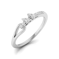A silver-toned diamond ring with three marquise-cut diamonds and a pavé band, shown on a clean white background. white gold