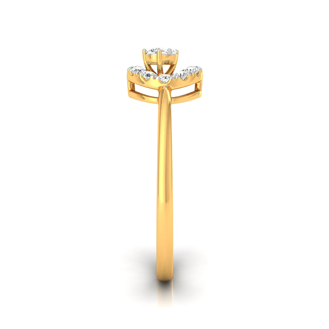 A yellow gold ring with a three-prong crown setting featuring small round diamonds, shown on a clean white background with a soft shadow.