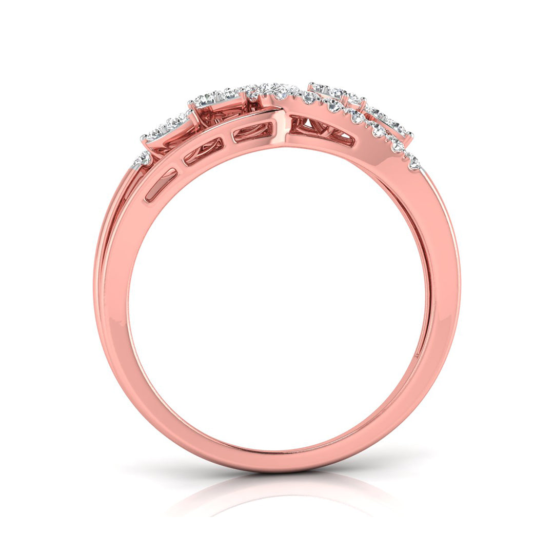 Rose gold ring with diamonds on a white background