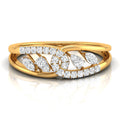 yellow Gold ring with diamond accents on a white background