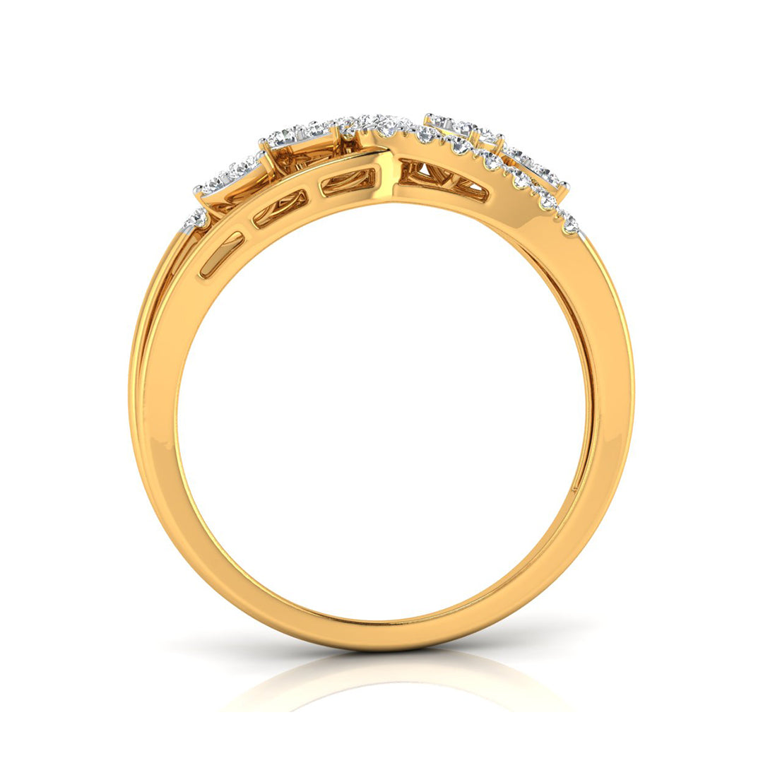 yellow Gold ring with diamonds on a white background