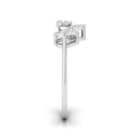 A silver-toned diamond ring shown from the back, featuring a square-shaped setting with a small round diamond and a larger marquise-cut diamond, on a white background with a soft shadow. white gold