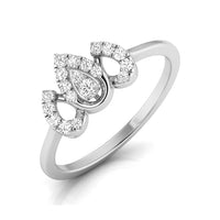 A silver ring featuring a decorative crown-like top set with multiple clear gemstones, shown on a clean white background. white gold