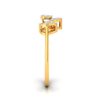 A yellow gold diamond ring shown from a side profile view on a clean white background.
