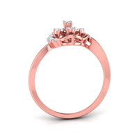 Rose gold ring with a multi-prong crown-like top and small clear stones, shown on a clean white background.