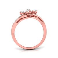 Rose gold ring with a bow-like top setting and small clear stones, shown on a clean white background.