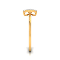 A yellow gold ring with a curved top set with small clear stones, shown from a side profile view on a white background.