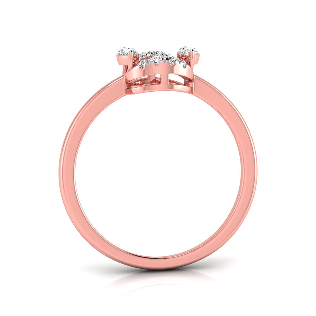 Rose gold ring with a three-stone cluster setting featuring small clear gemstones, shown on a clean white background.
