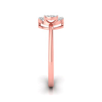 Rose gold diamond ring with a curved pavé band and a central round-cut diamond, shown from the side on a white background.