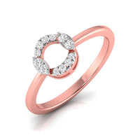 A rose gold ring with a double-ring design, featuring a central open circle set with small clear round-cut diamonds and larger marquise-cut diamonds, shown on a white background.