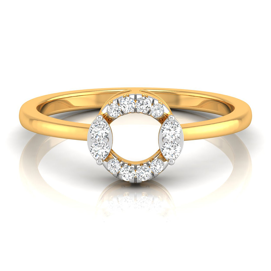 yellow Gold ring with a diamond halo on a white background