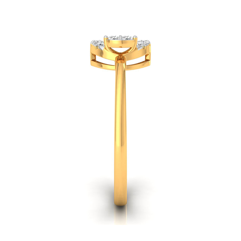 yellow Gold ring with diamond accents on a white background