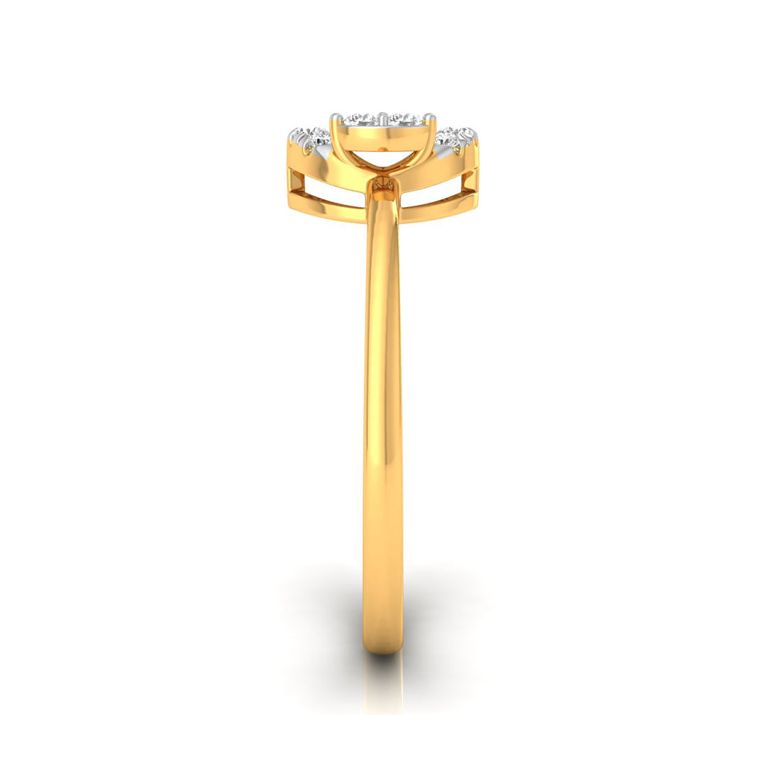 yellow Gold ring with diamond accents on a white background
