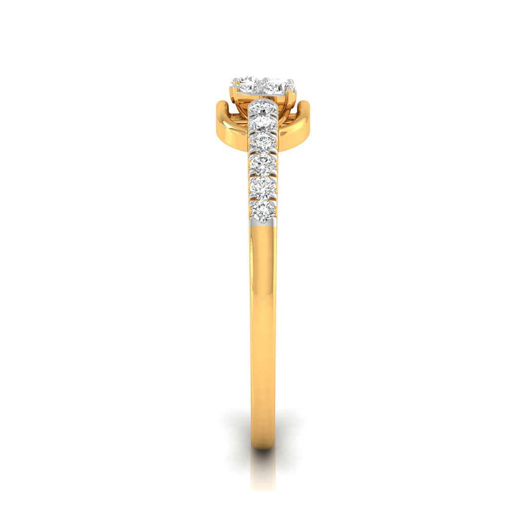 A yellow gold ring featuring a round-cut diamond center stone and a pavé band of smaller round diamonds, shown on a clean white background.