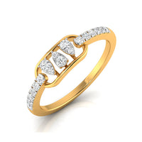 A yellow gold ring featuring a central marquise-cut diamond cluster flanked by pavé-set round diamonds on a white background.