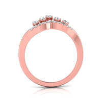 Rose gold ring with a row of small clear gemstones on the top, shown from the back on a white background.