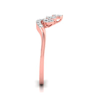 A rose gold diamond ring with a curved, openwork top set with small clear stones, shown on a plain white background.