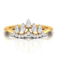 yellow Gold ring with pear-shaped diamonds on a white background