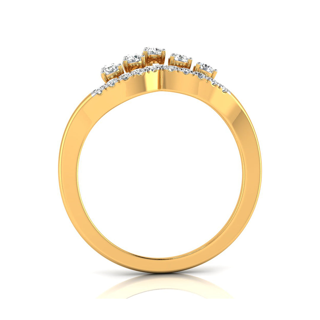 yellow Gold ring with diamonds on a white background