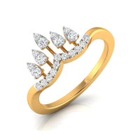 yellow Gold ring with diamond leaf design on a white background
