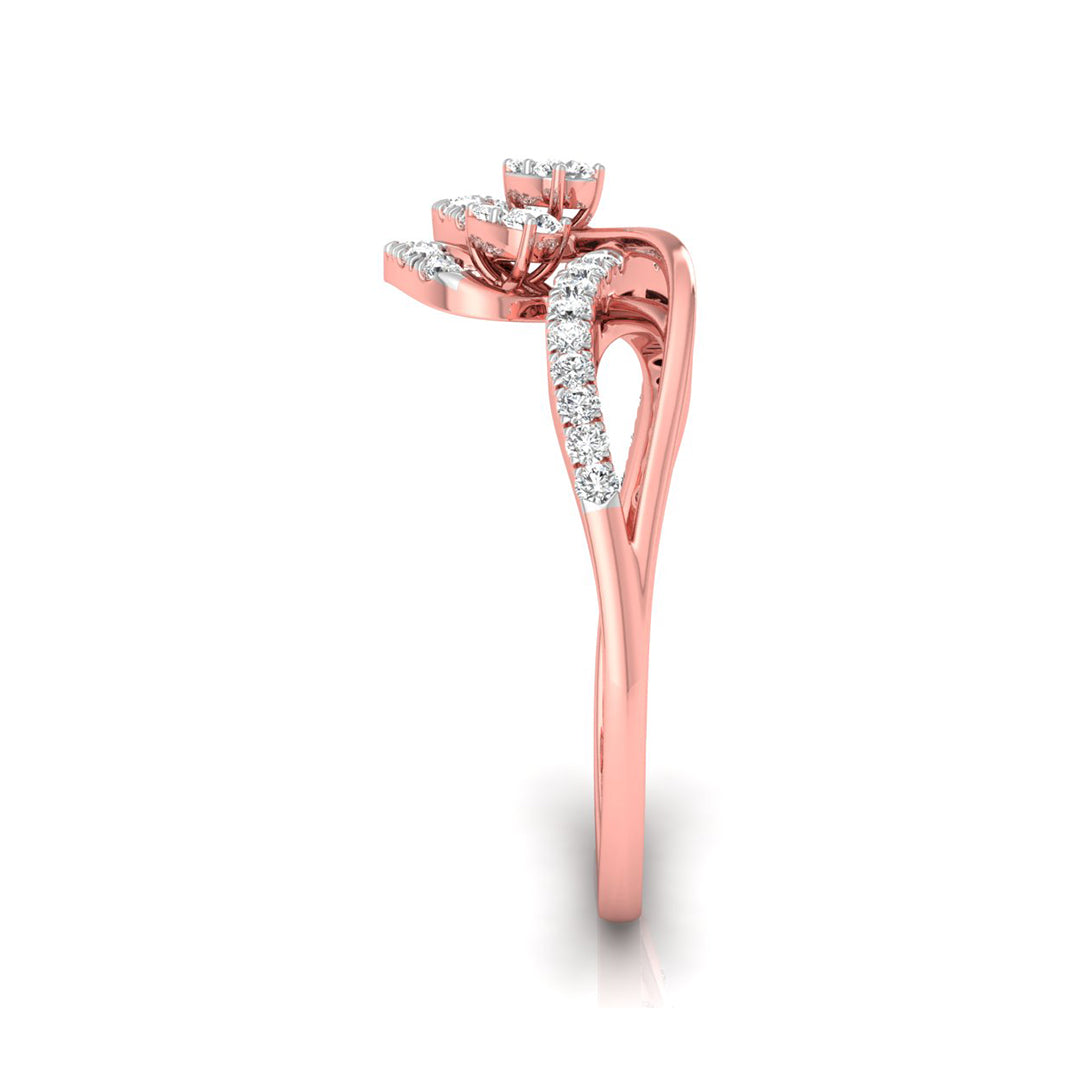 A rose gold ring with a floral cluster setting featuring a central round gemstone and smaller accent stones along the band, shown on a clean white background.