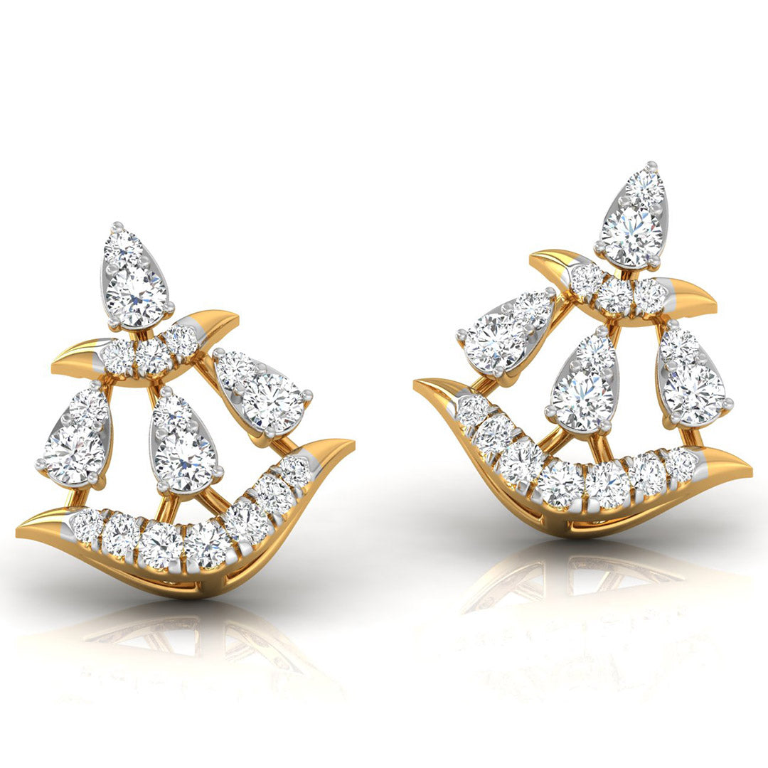 Daily Spark Crown Plume Diamond Stud Earrings
