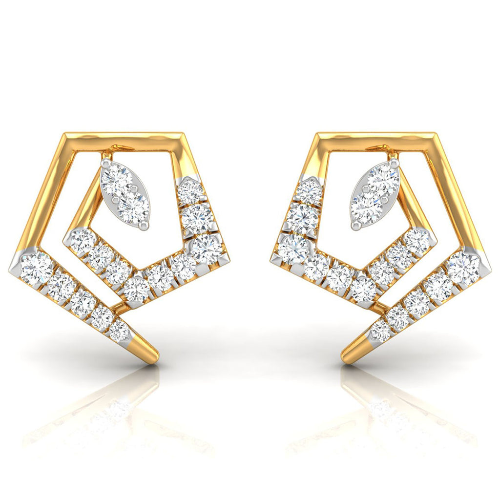 Daily Spark Pentagon Frame Diamond Stud Earrings