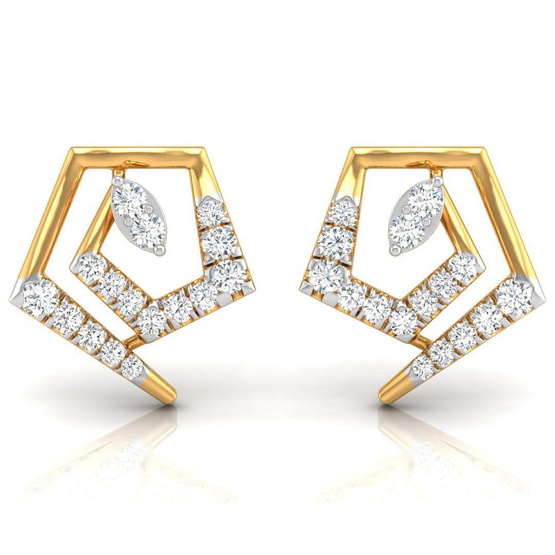 Daily Spark Pentagon Frame Diamond Stud Earrings