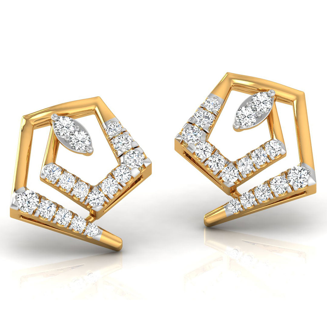 Daily Spark Pentagon Frame Diamond Stud Earrings