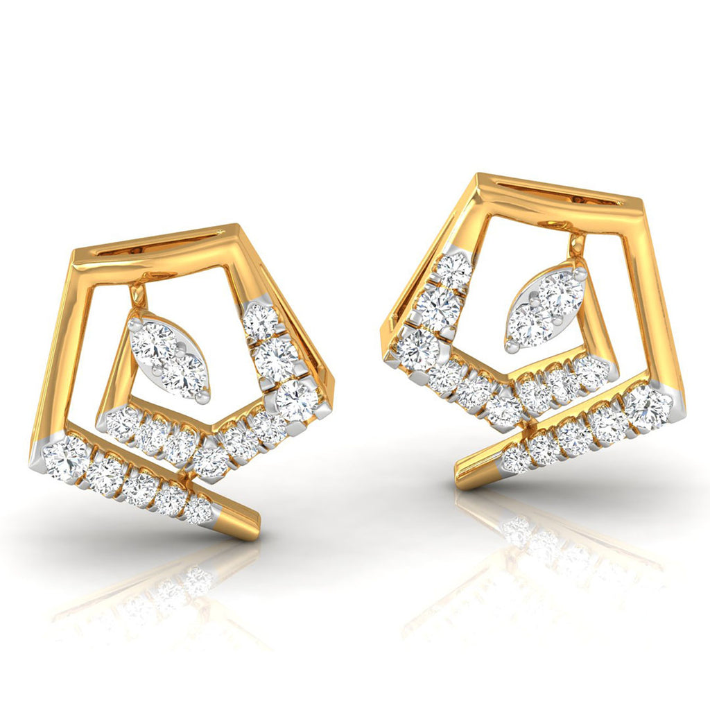 Daily Spark Pentagon Frame Diamond Stud Earrings