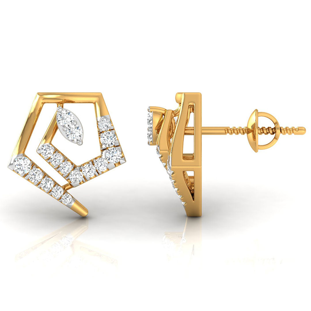 Daily Spark Pentagon Frame Diamond Stud Earrings