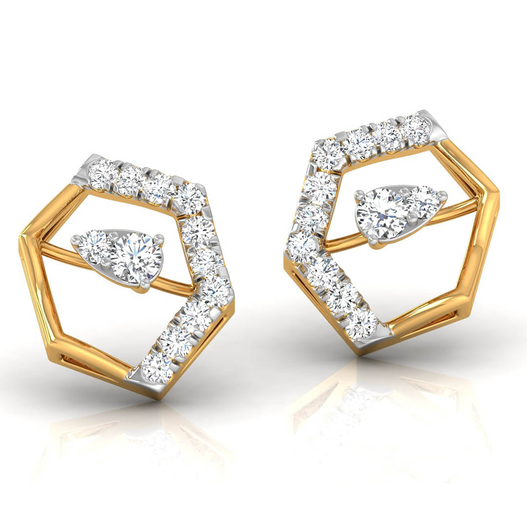 Daily Spark Hexagon Solitaire Diamond Stud Earrings