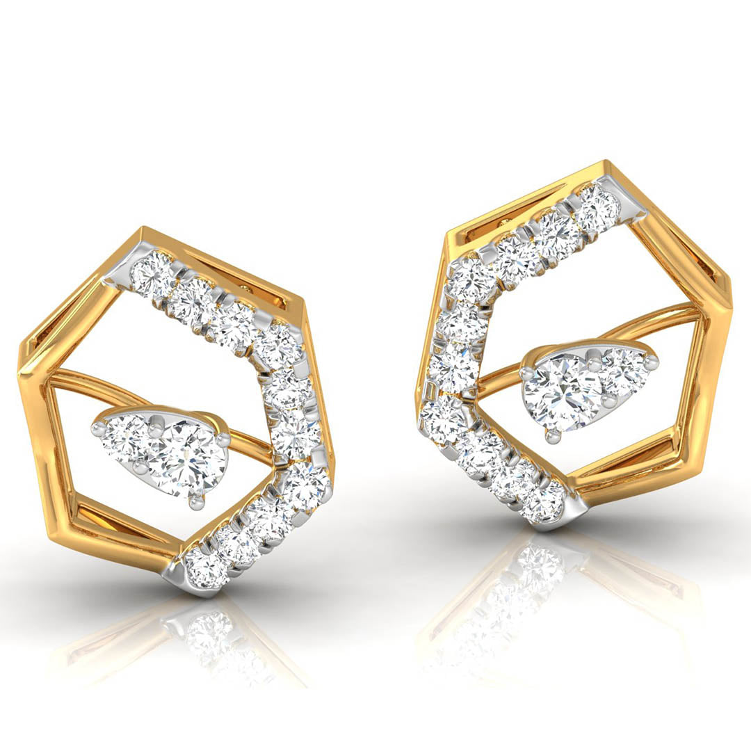 Daily Spark Hexagon Solitaire Diamond Stud Earrings