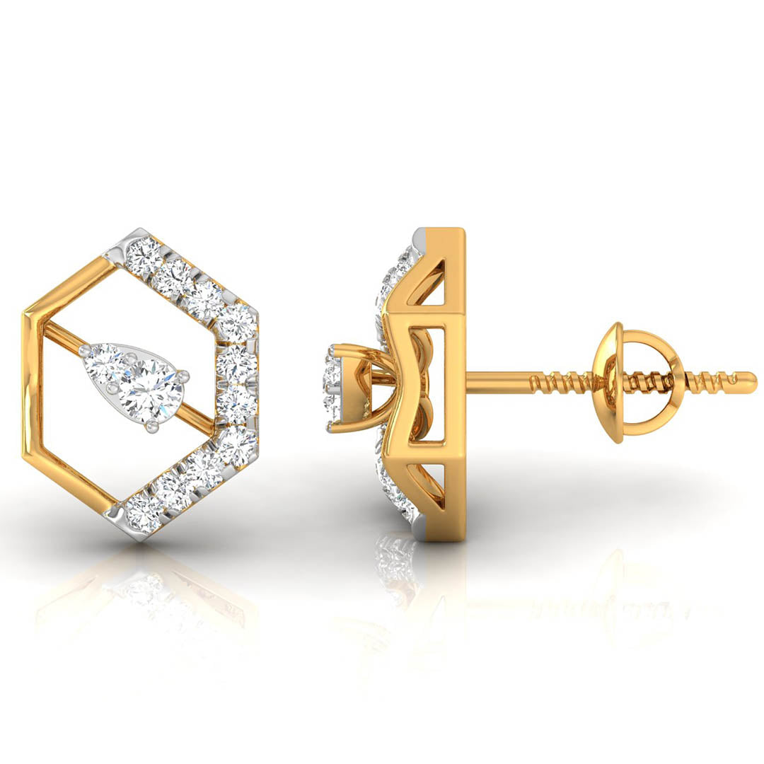 Daily Spark Hexagon Solitaire Diamond Stud Earrings